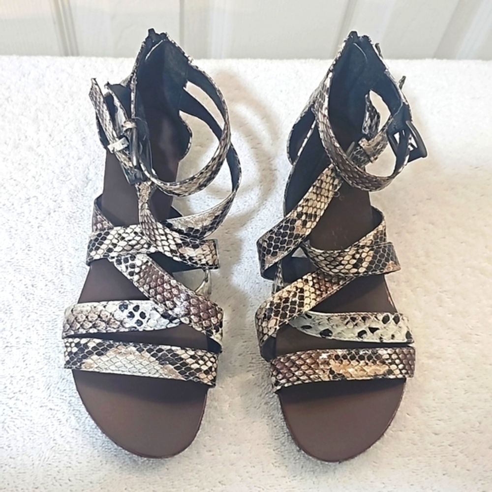 Vintage Bamboo Faux Alligator Skin, Crisscross,Zip up Sandals Size 6